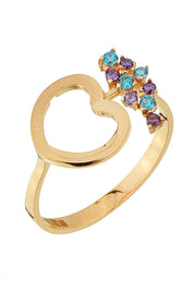 Altın Renkli Taşlı Kalp Yüzük