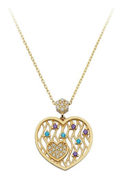 Altın Renkli Taşlı Kalpli Kolye