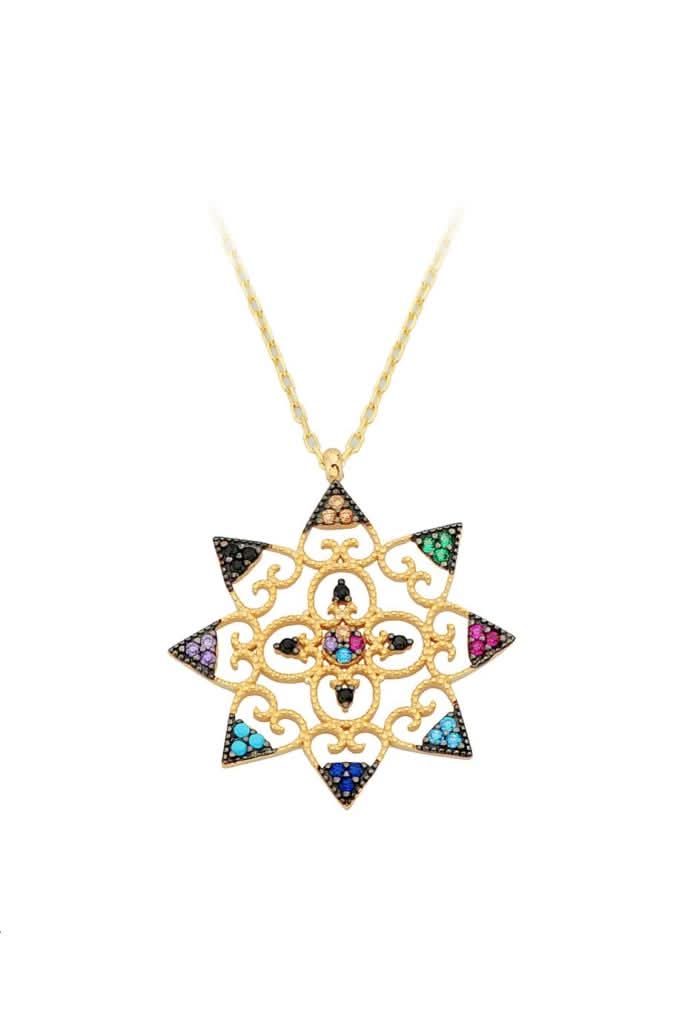 Altın Renkli Taşlı Tasarım Kolye