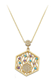 Altın Renkli Taşlı Tasarım Kolye