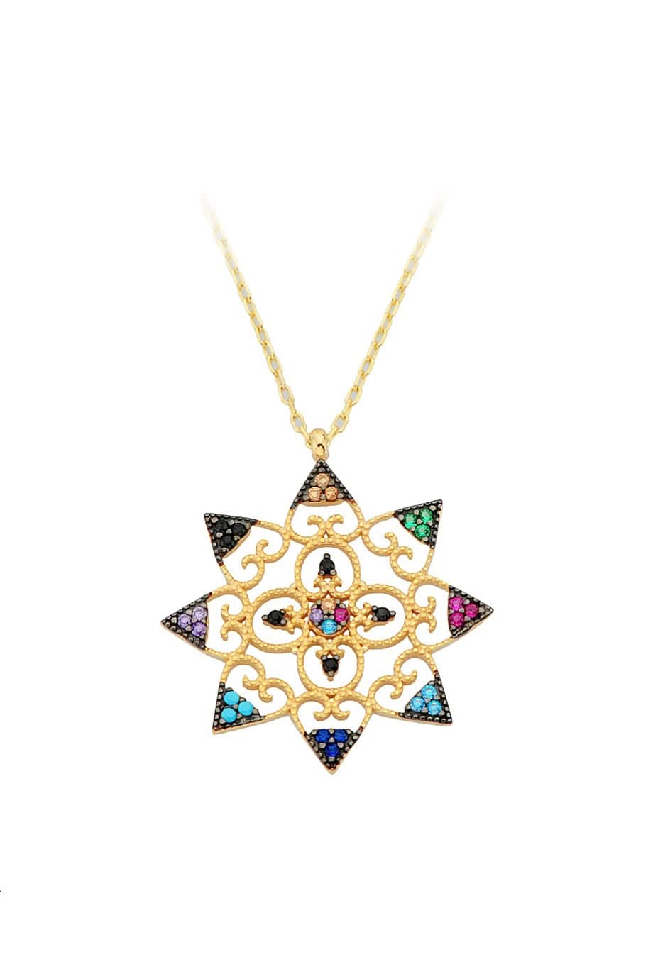 Altın Renkli Taşlı Tasarım Kolye