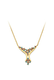 Altın Renkli Taşlı Tasarım Kolye