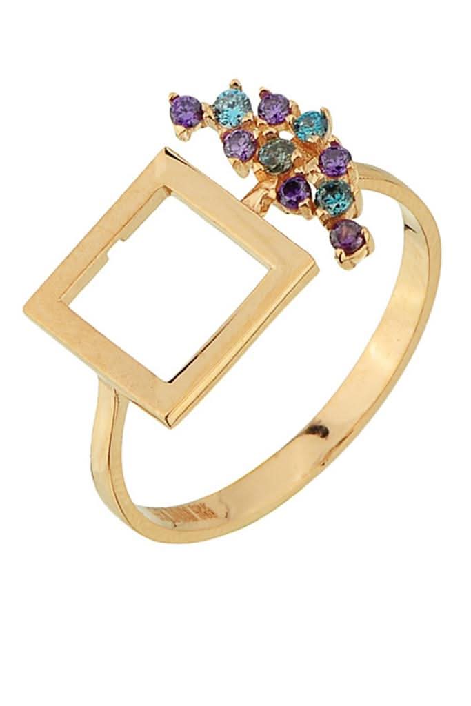 Altın Renkli Taşlı Tasarım Yüzük