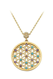 Altın Renkli Taşlı Yaşam Çiçeği Kolye