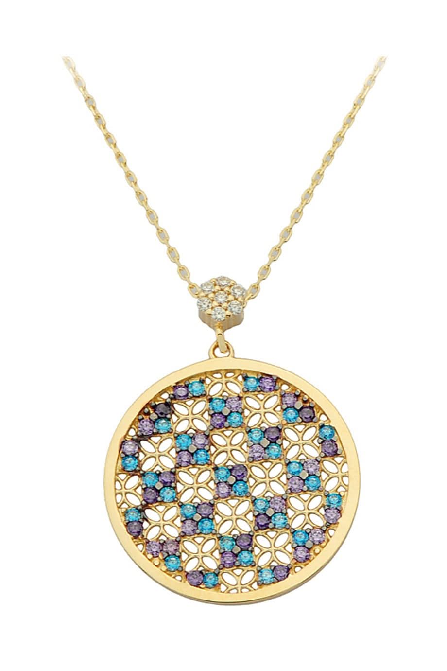 Altın Renkli Taşlı Yaşam Çiçeği Kolye