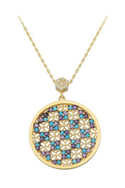 Altın Renkli Taşlı Yaşam Çiçeği Kolye