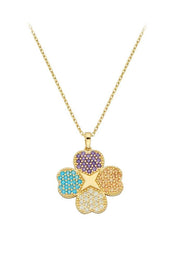 Altın Renkli Taşlı Yonca Kolye