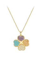 Altın Renkli Taşlı Yonca Kolye