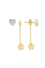 Altın Sallantılı Kalpli Kelebek Küpe