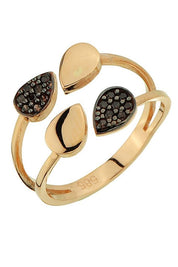 Altın Siyah Taşlı Damla Tasarım Yüzük