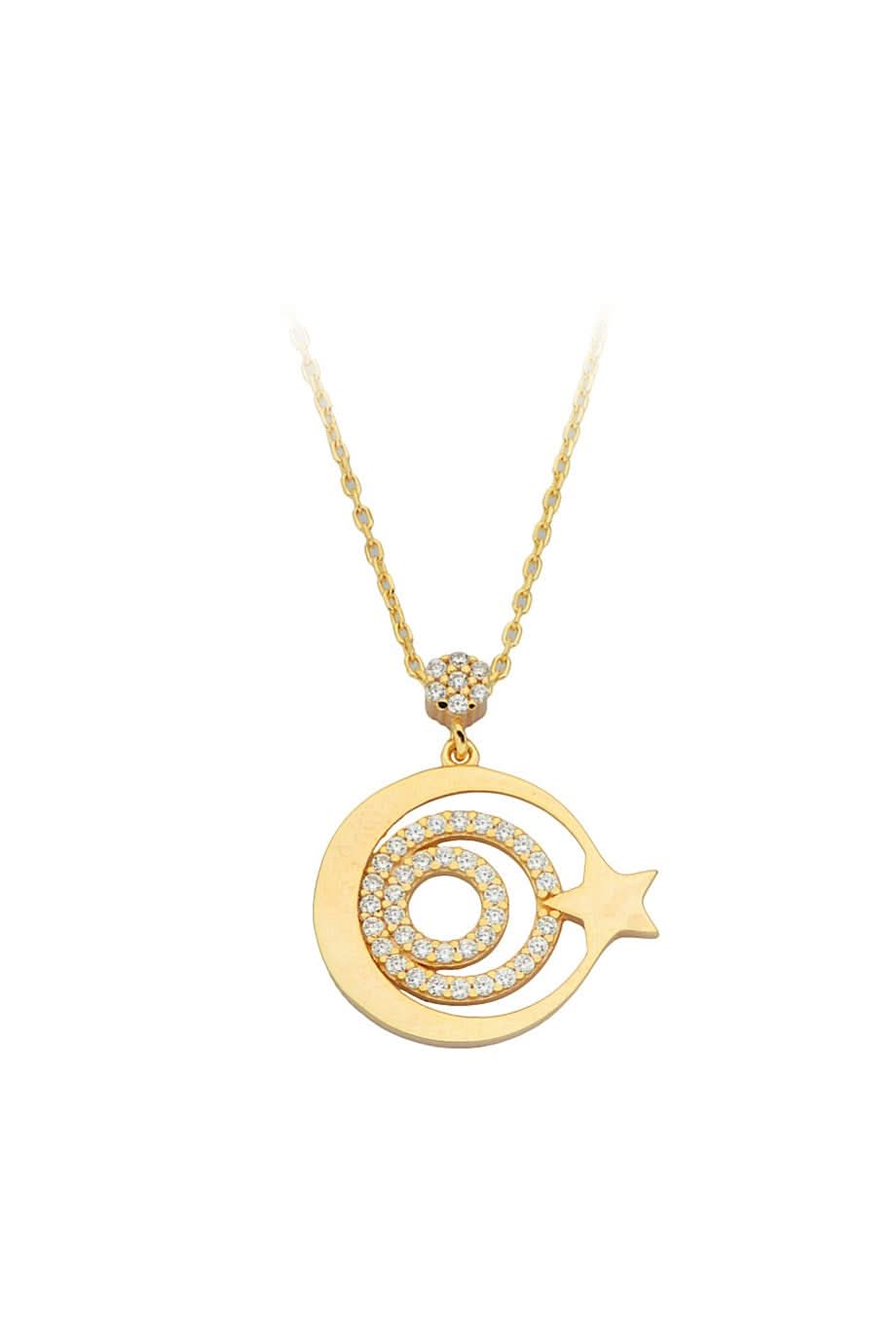 Altın Siyah Taşlı Madalyon Kolye