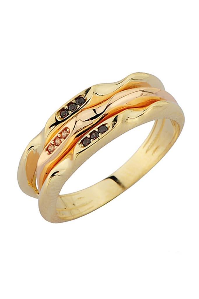 Altın Siyah Taşlı Tasarım Yüzük