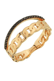 Altın Siyah Taşlı Tasarım Yüzük