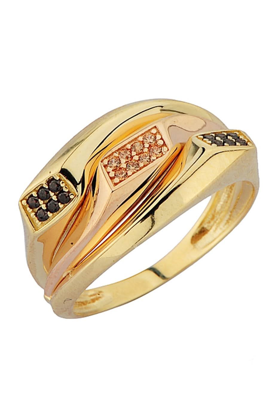 Altın Siyah Taşlı Tasarım Yüzük