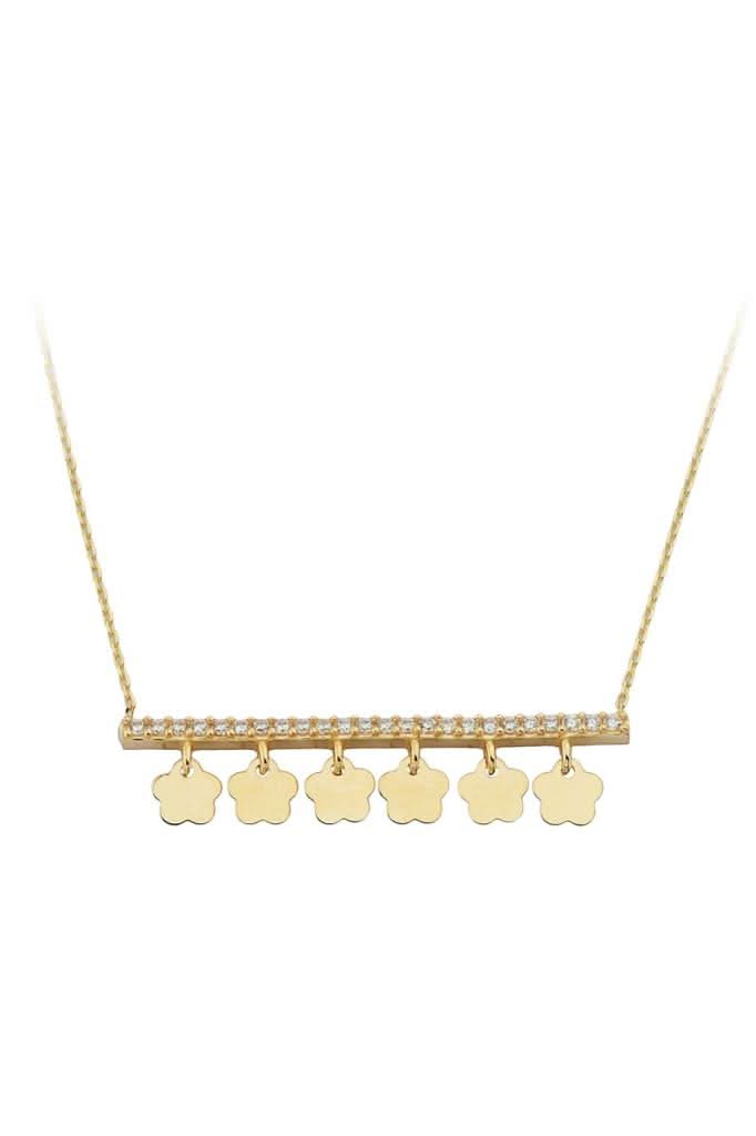 Altın Taşlı Çiçekli Kolye