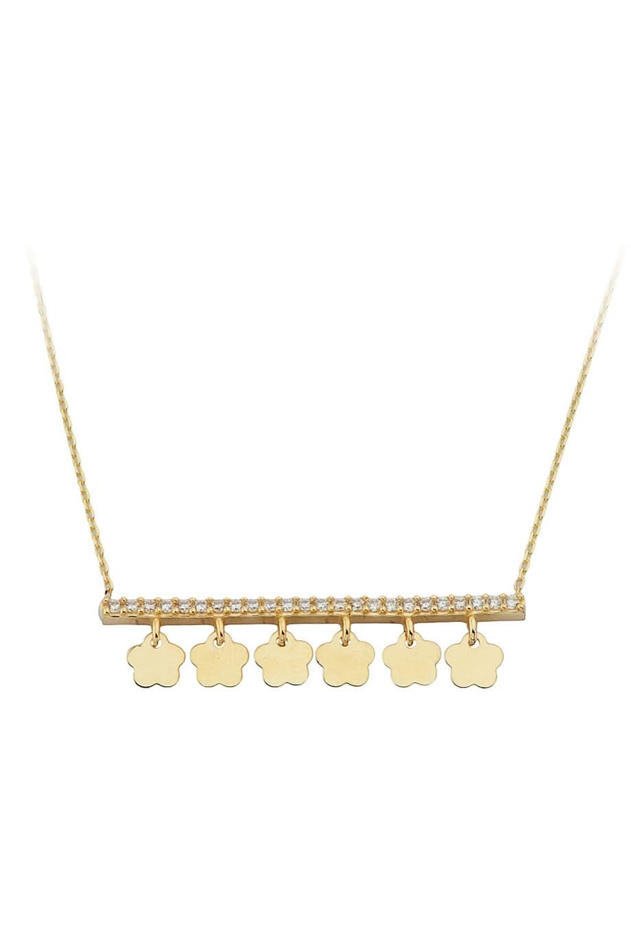 Altın Taşlı Çiçekli Kolye