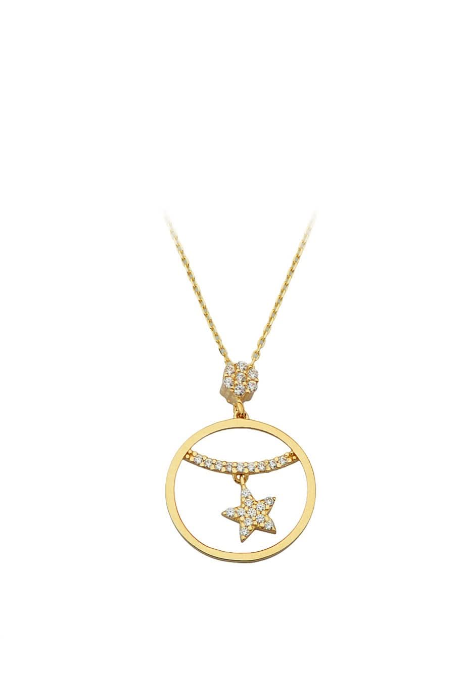 Altın Taşlı Halka Yıldız Kolye
