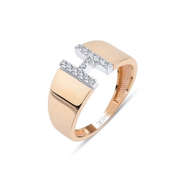 Kristal Taşlı Harf Altın Yüzük