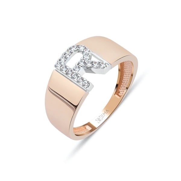 Kristal Taşlı Harf Altın Yüzük