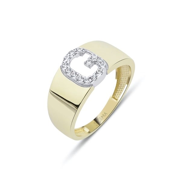 Kristal Taşlı Harf Altın Yüzük