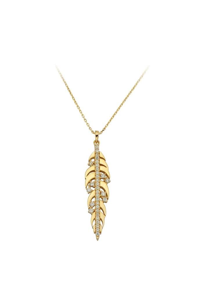 Altın Taşlı Kuş Tüyü Kolye