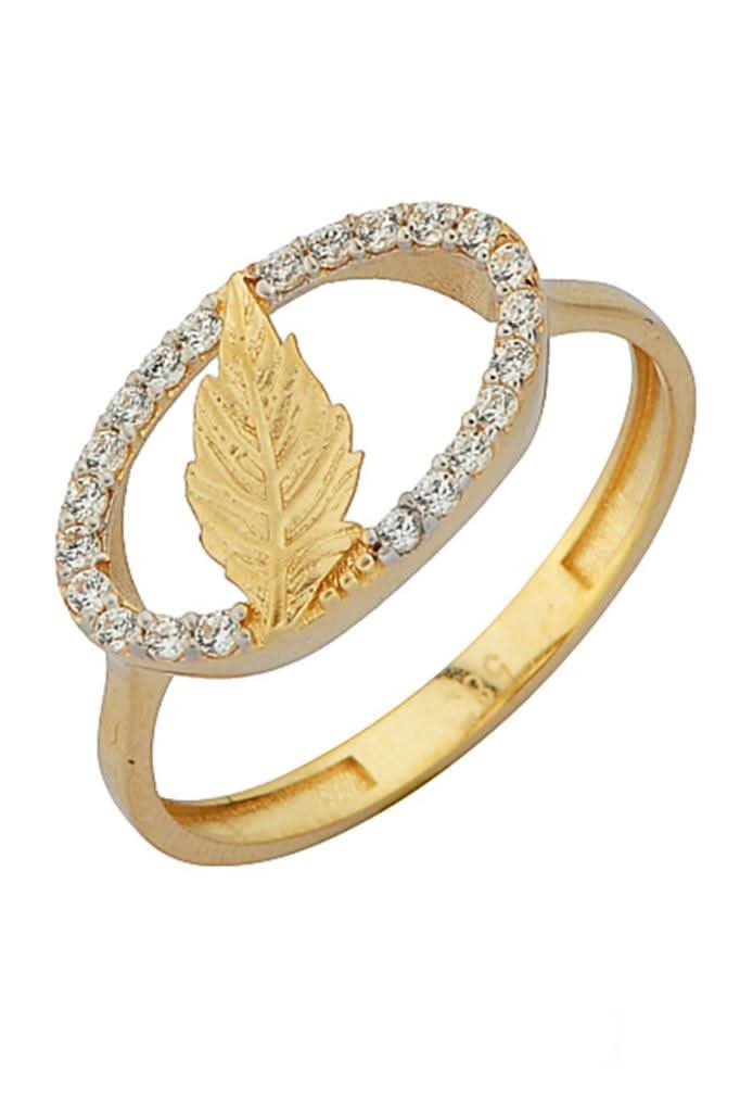 Altın Taşlı Yaprak Yüzük