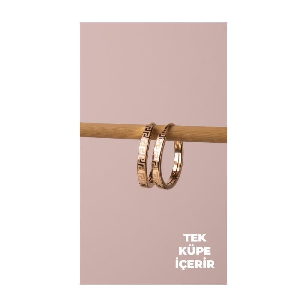 Altın Tek Düz Desenli Halka Küpe 1.6 cm Gizli Kilit