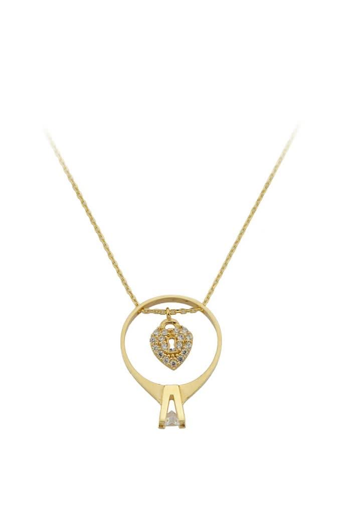 Altın Tektaş Yüzük Kilit Kolye