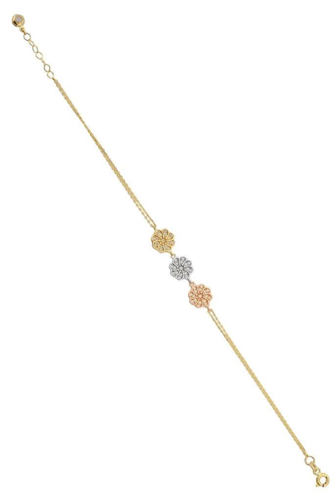 Altın Üç Renkli Çiçek Bileklik