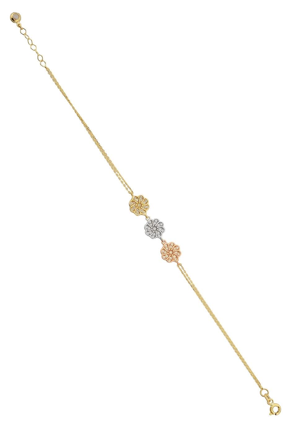 Altın Üç Renkli Çiçek Bileklik