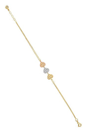 Altın Üç Renkli Kalp Bileklik