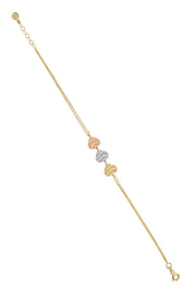 Altın Üç Renkli Kalp Bileklik