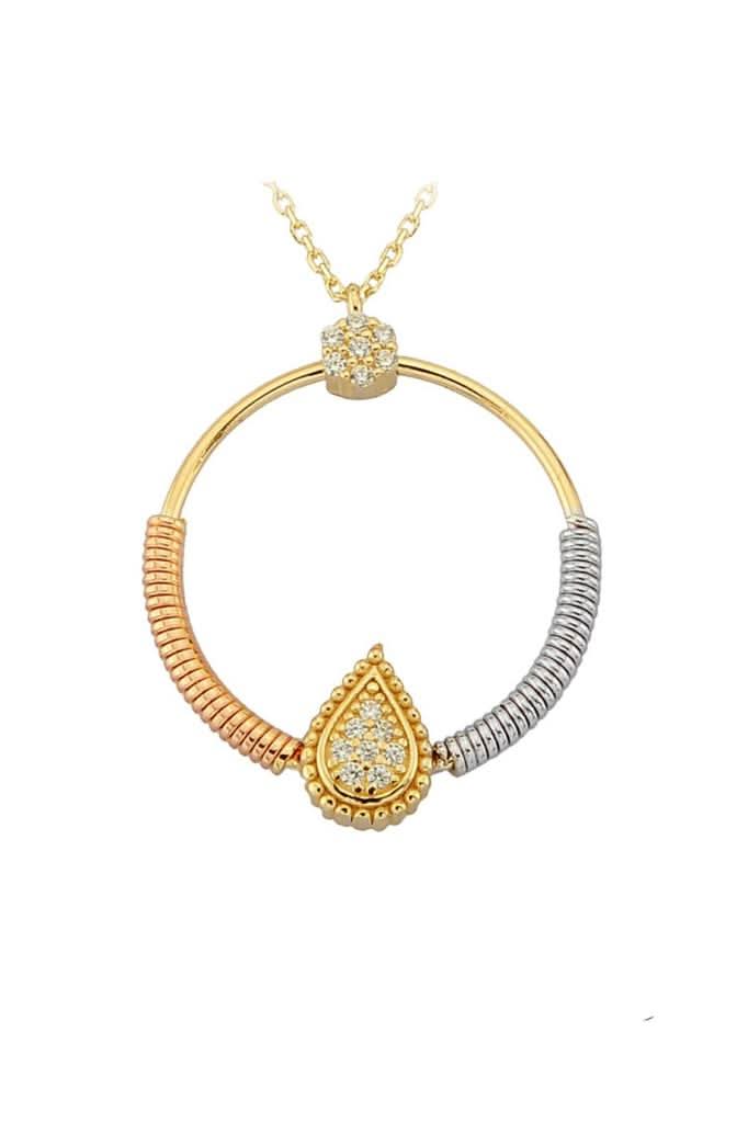 Altın Yaylı Damla Taşlı Kolye