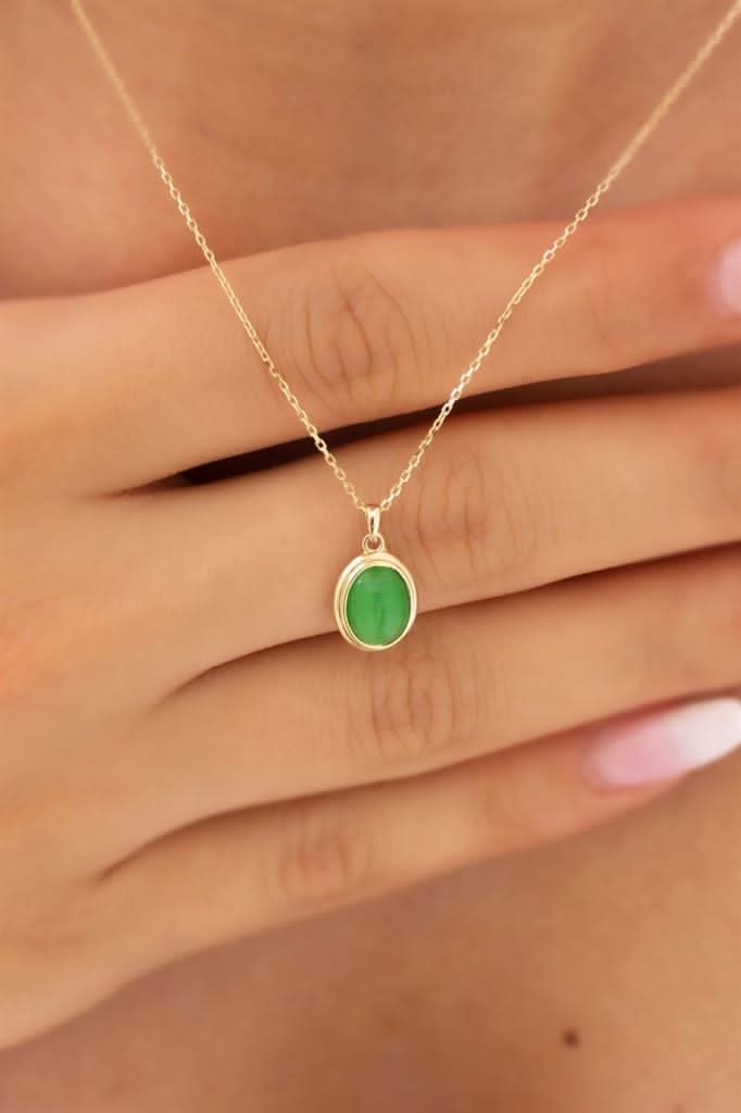 Altın Yeşil Taşlı Kolye