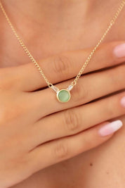 Altın Yeşil Taşlı Tasarım Kolye