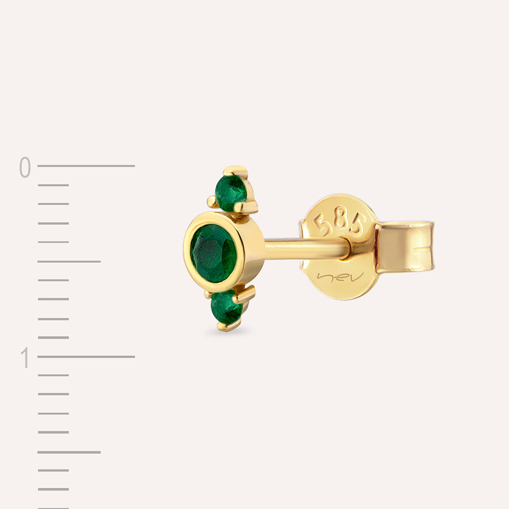Alto 0.17 CT Zümrüt Taşlı Sarı Altın Tek Küpe