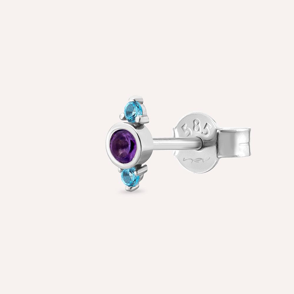 Alto 0.20 CT Ametist ve Blue Topaz Taşlı Beyaz Altın Tek Küpe - Tufanlar Kuyumculuk