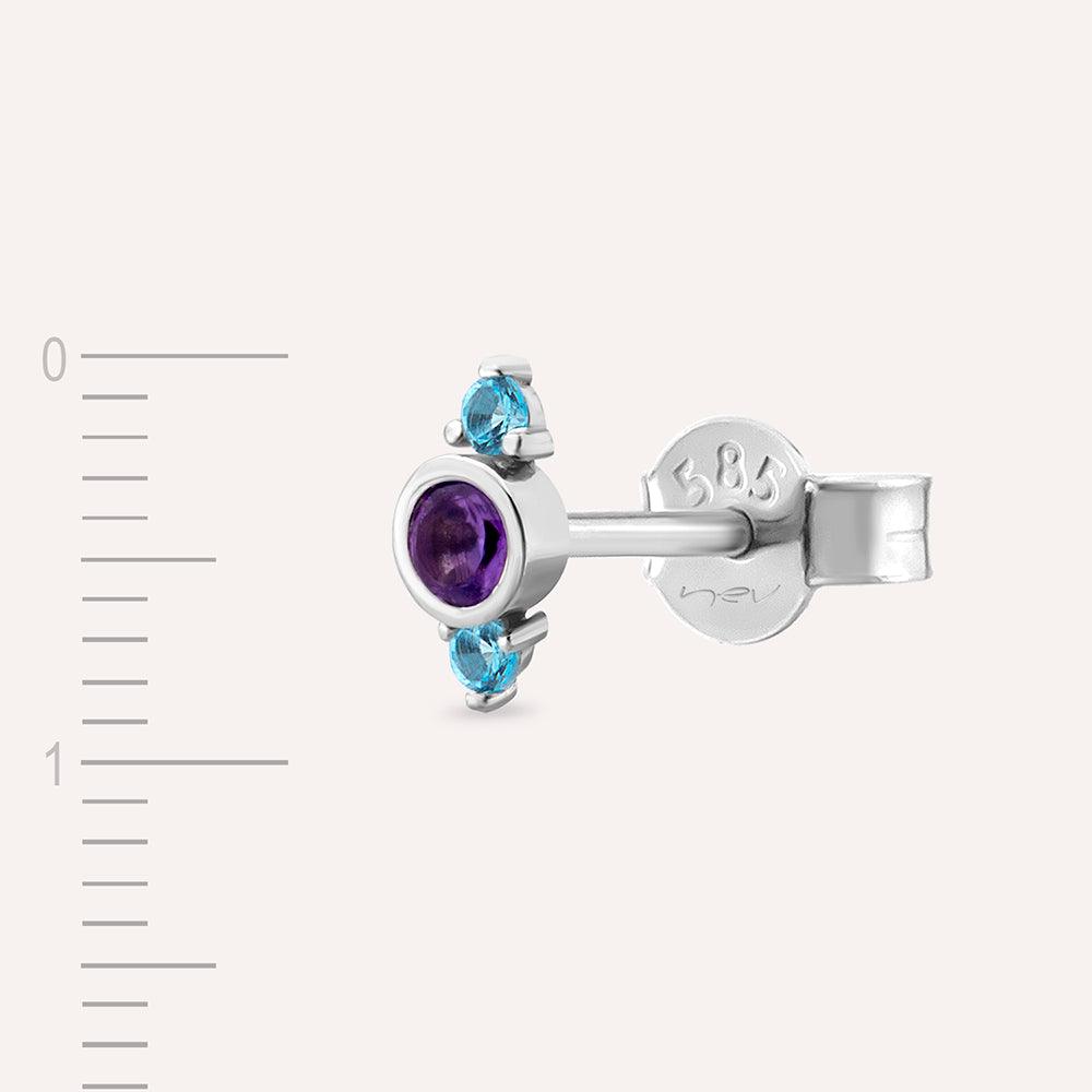 Alto 0.20 CT Ametist ve Blue Topaz Taşlı Beyaz Altın Tek Küpe - Tufanlar Kuyumculuk