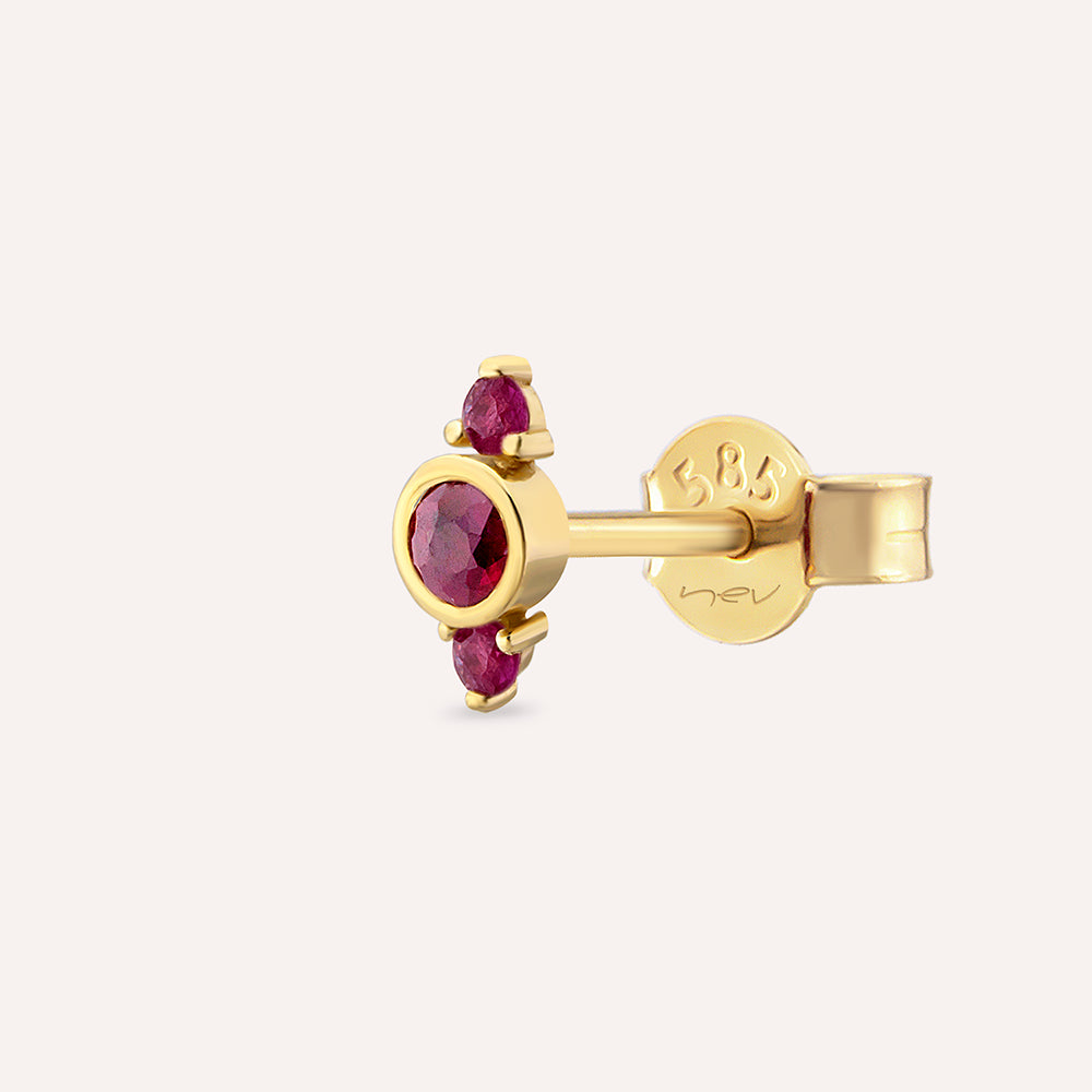Alto 0.27 CT Yakut Taşlı Sarı Altın Tek Küpe