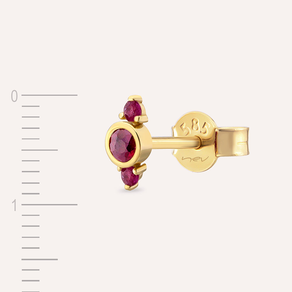 Alto 0.27 CT Yakut Taşlı Sarı Altın Tek Küpe