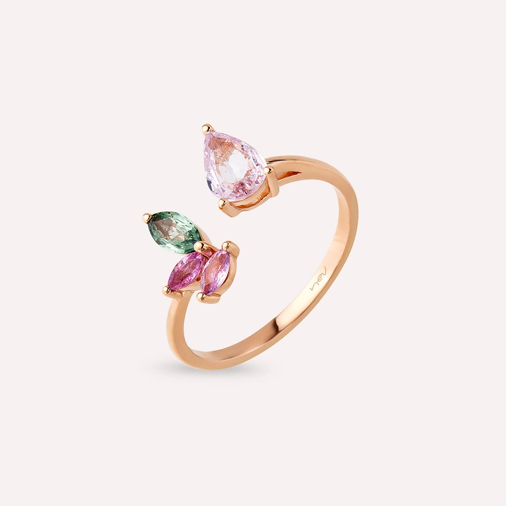 Amore 1.16 CT Multicolor Safir Taşlı Rose Altın Yüzük