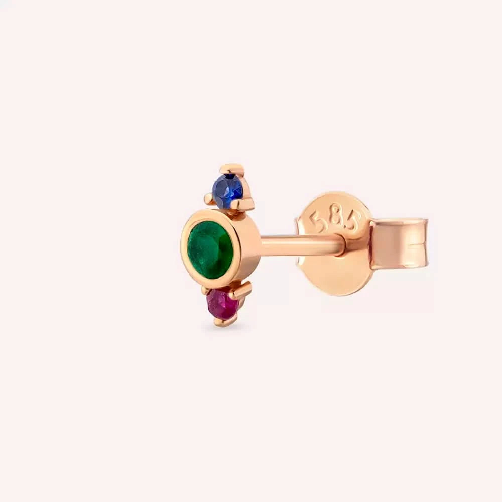 Andy Çok Renkli Taşlı Rose Altın Tek Küpe