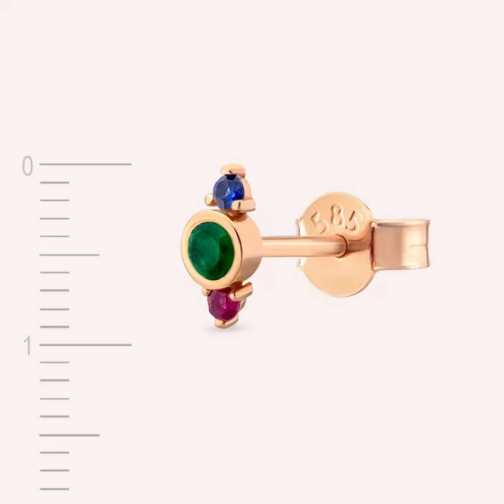 Andy Çok Renkli Taşlı Rose Altın Tek Küpe