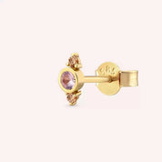 Andy Pink Safir ve Brown Pırlanta Taşlı Sarı Altın Tek Küpe