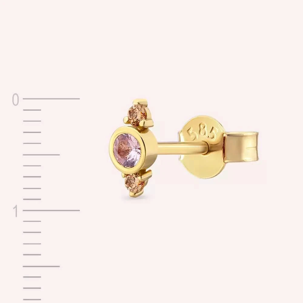 Andy Pink Safir ve Brown Pırlanta Taşlı Sarı Altın Tek Küpe