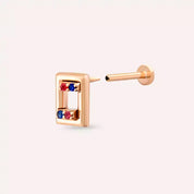 Angled Blue ve Red Safir Taşlı Rose Altın Piercing