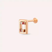 Angled Pırlanta ve Red Safir Taşlı Rose Altın Piercing
