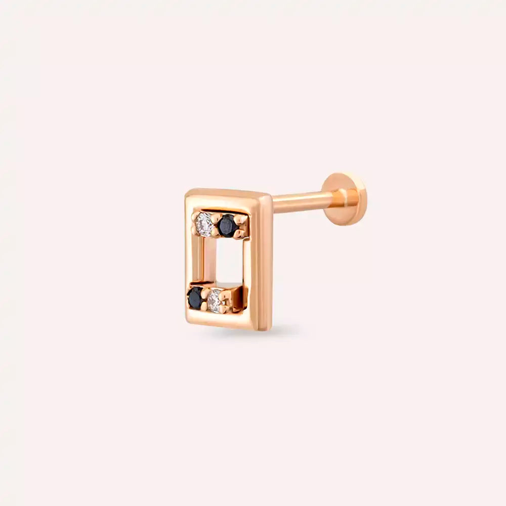 Angled Siyah Pırlanta Taşlı Rose Altın Piercing