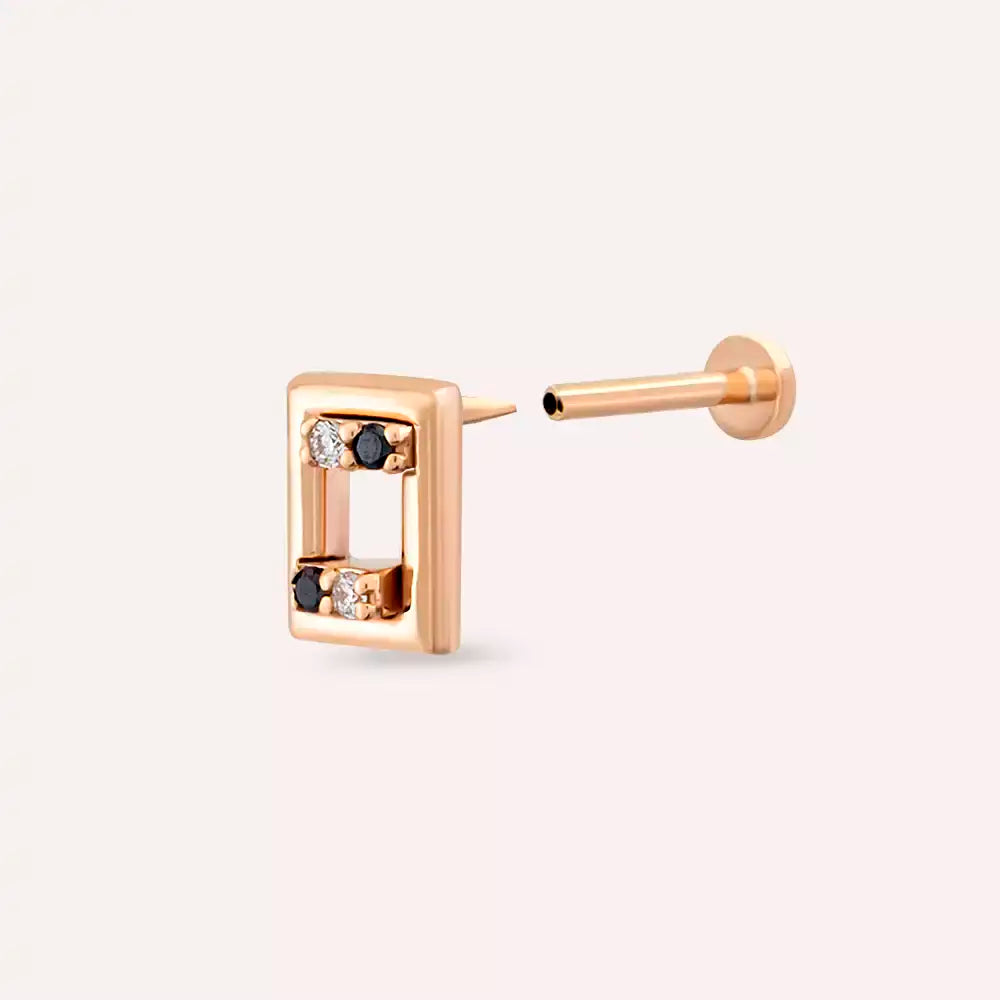 Angled Siyah Pırlanta Taşlı Rose Altın Piercing