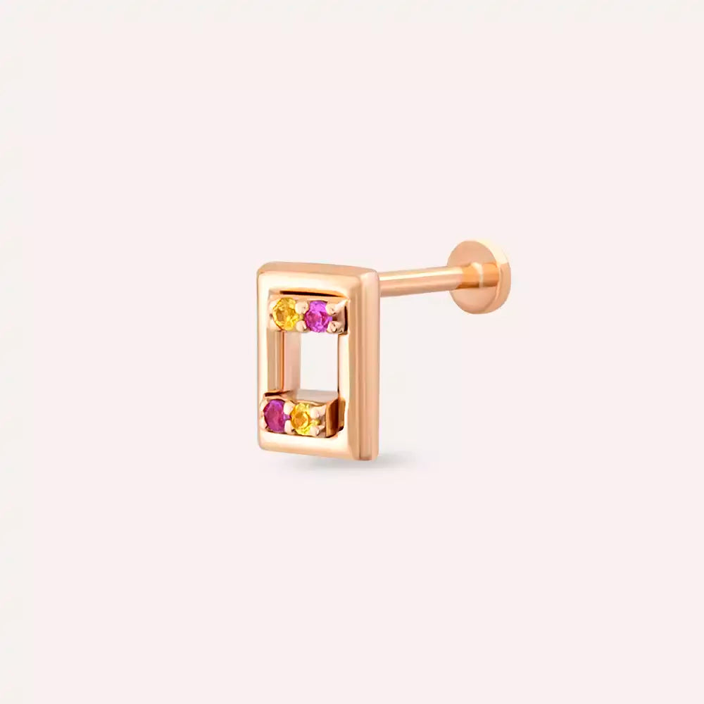 Angled Yellow and Pink Safir Taşlı Rose Altın Piercing